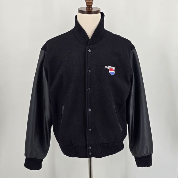 Mac Murray Varsity Jacket Size M Pepsi Logo Y2K Wool Leather Sleeves - Picture 2 of 7